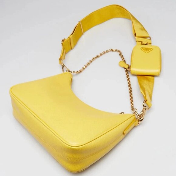 Prada Sole Yellow Saffiano Leather 2005 Re-Edition Shoulder Bag 1BH204 - Picture 3 of 12